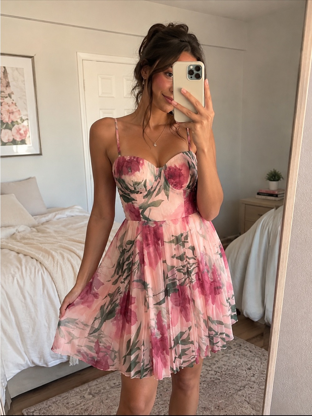Petal & Pup Pink Floral Pleated Mini Dress
